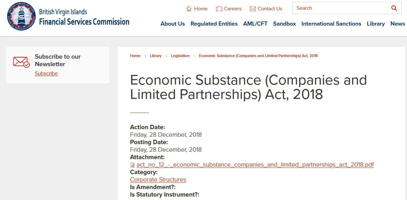 BVI Economic Substance Act, 2018