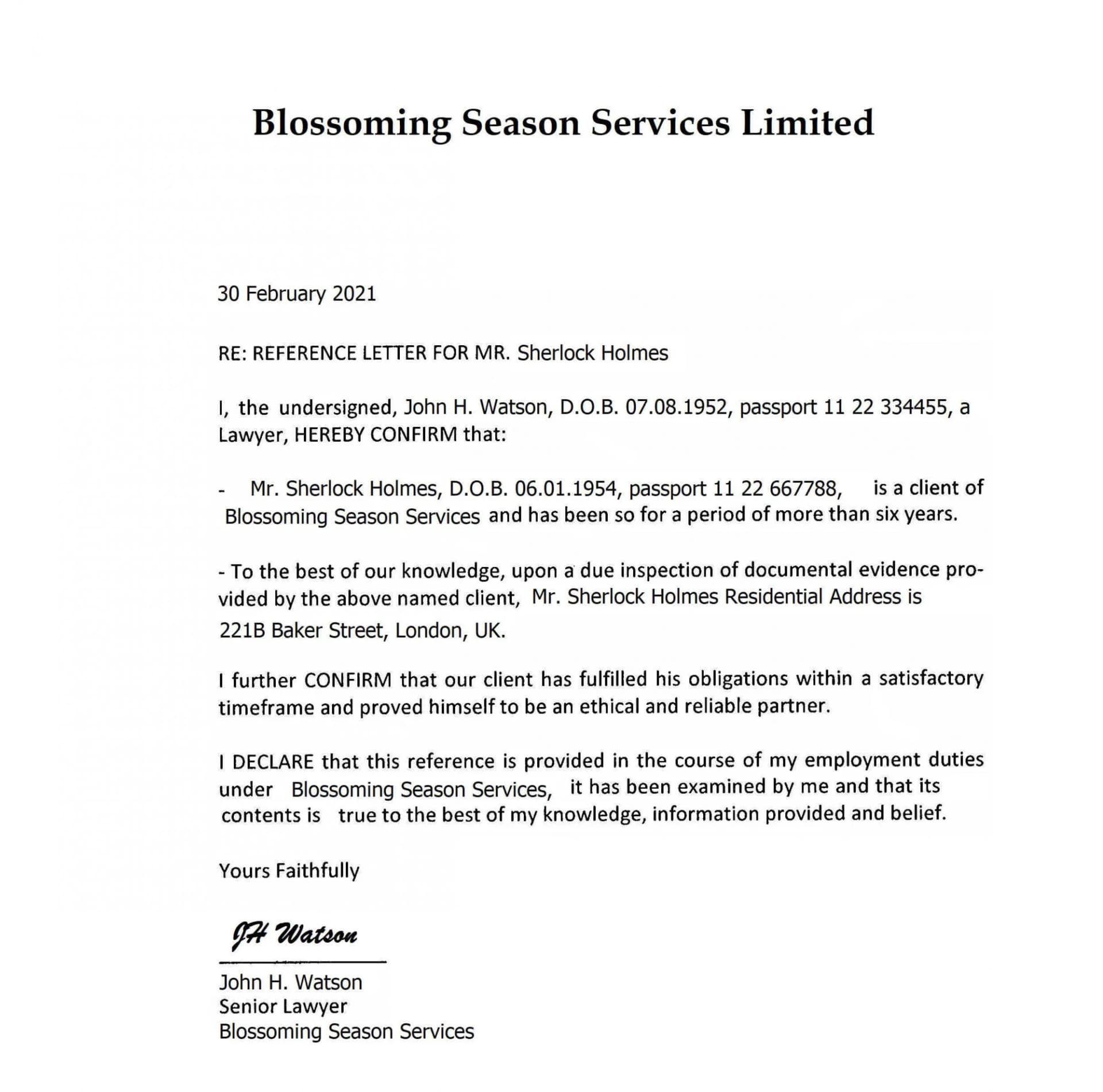 Образец рекомендательного письма для KYBank